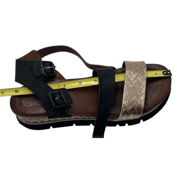 Made in Spain Leather Black/Gold Sandals TakeMe Size 41Womens Cushioned Insoles - Picture 12 of 12